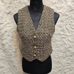 Worthington X Jason Bolden Women's Black and Tan Tweed Three Buttons Vest Size S